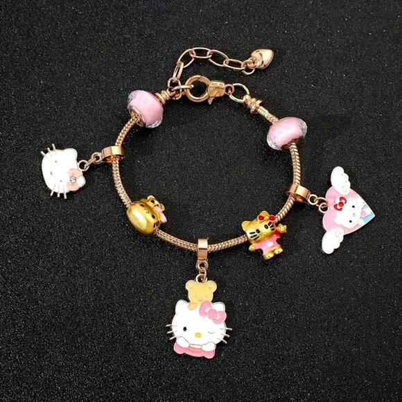 Hello Kitty Charm Bracelet Sanrio Heart Wings Emo Beads Customize Stylish Trendy - Picture 2 of 4